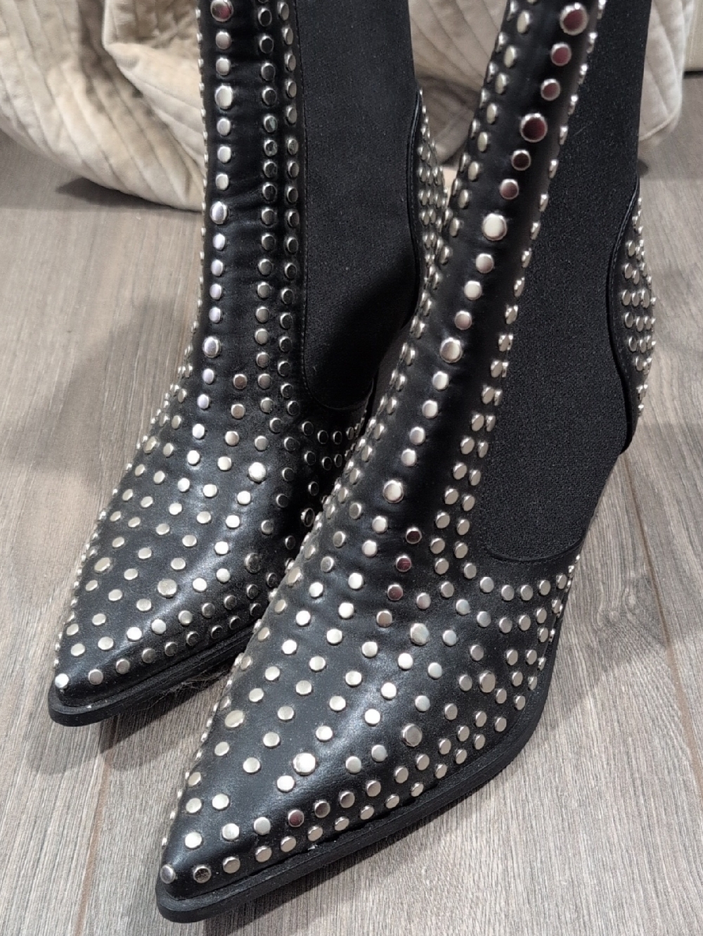 ShuShop Black Studded Pointed Toe Ankle Booties
